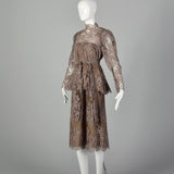Large Becky Bisoulis 1980s Mauve Lace Skirt Set