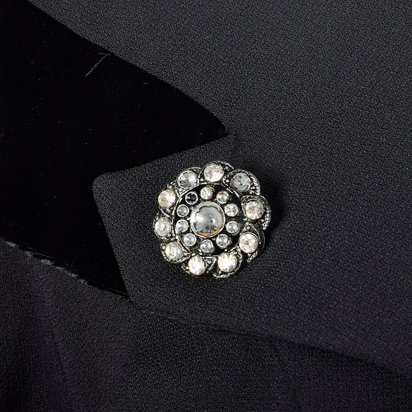 1950s Black Rayon Dress with Velvet Trim and Shawl Collar