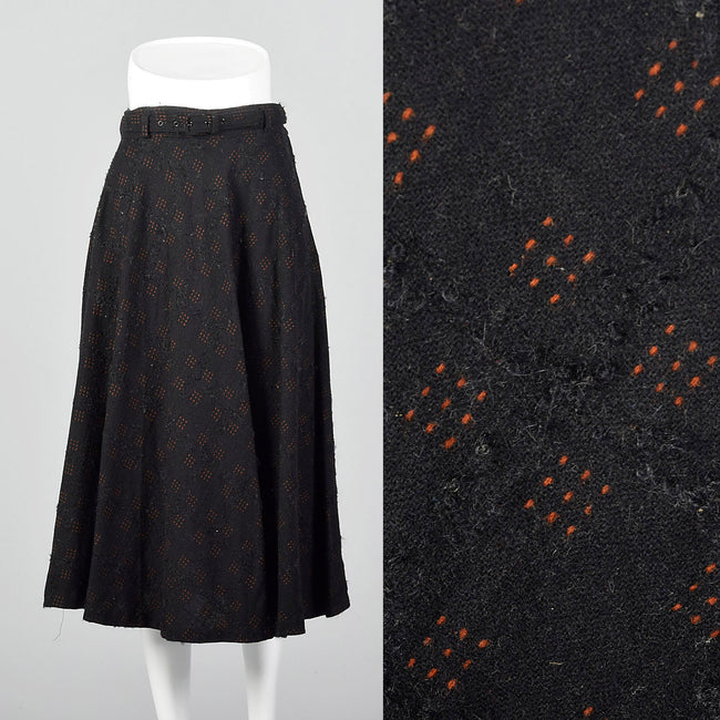 1950s Black Wool Fit and Flare Skirt