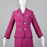 1960s Pink Corduroy Skirt Suit with Mod Silver Clasp Closures
