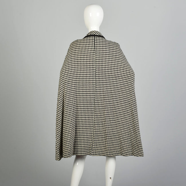 XXS 1960s Neusteters Houndstooth Cape Woven Winter Outerwear Shawl Collar Pockets
