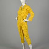 Small Yellow Jumpsuit 1980s Bright Cotton Bold Novelty Print Capri