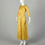 Medium 1960s Dress Gold Weave Brocade Maxi Casual Gown