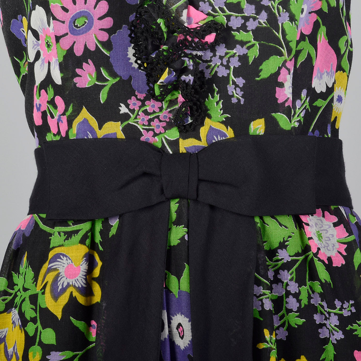 1970s Black Floral Maxi Dress