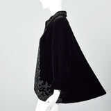 1940s Black Velvet Beaded Swing Jacket