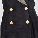 1980s Michael Hoban North Beach Leather Black Leather Dress with Metallic Gold Details