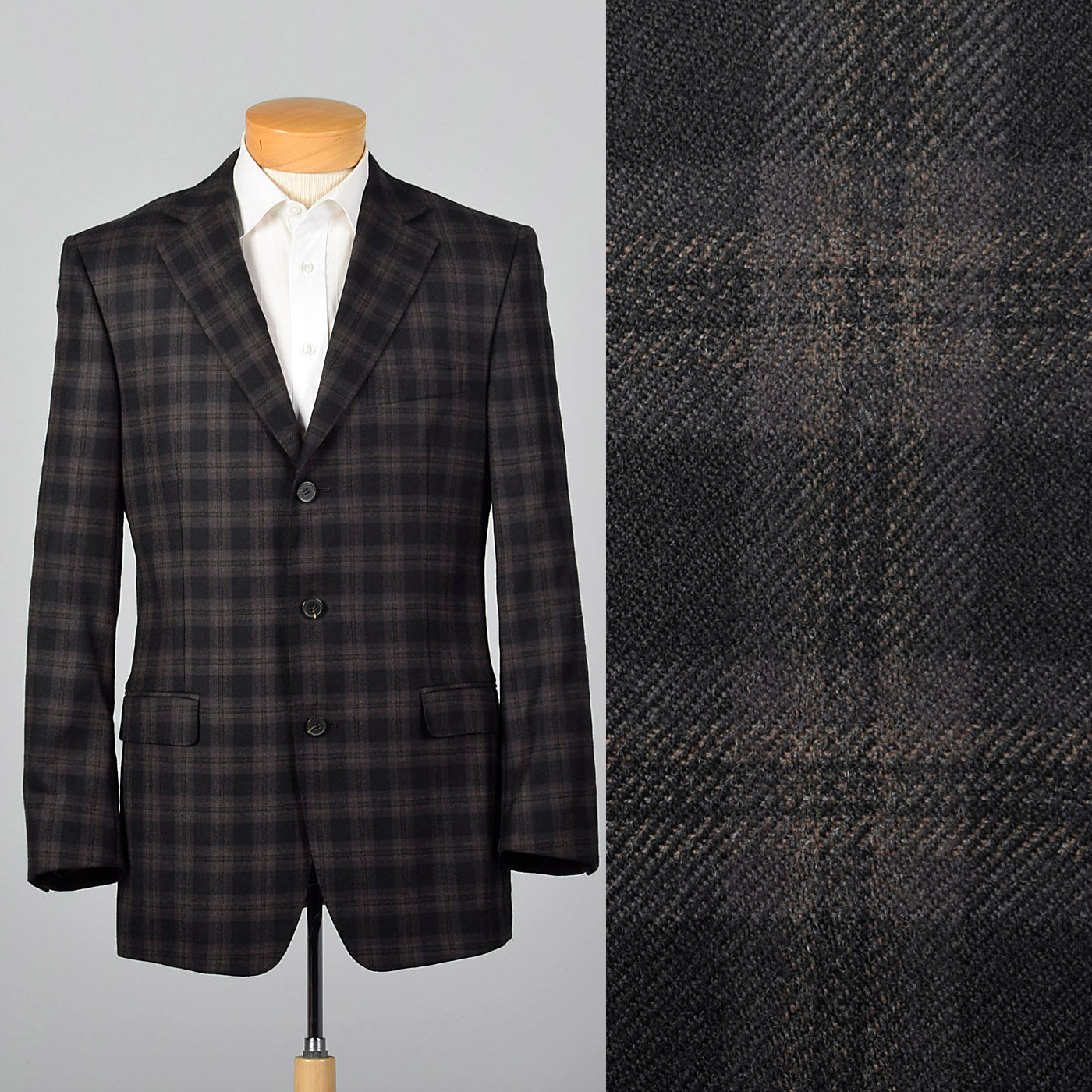 2000s Zegna Z Charcoal and Black Plaid Jacket