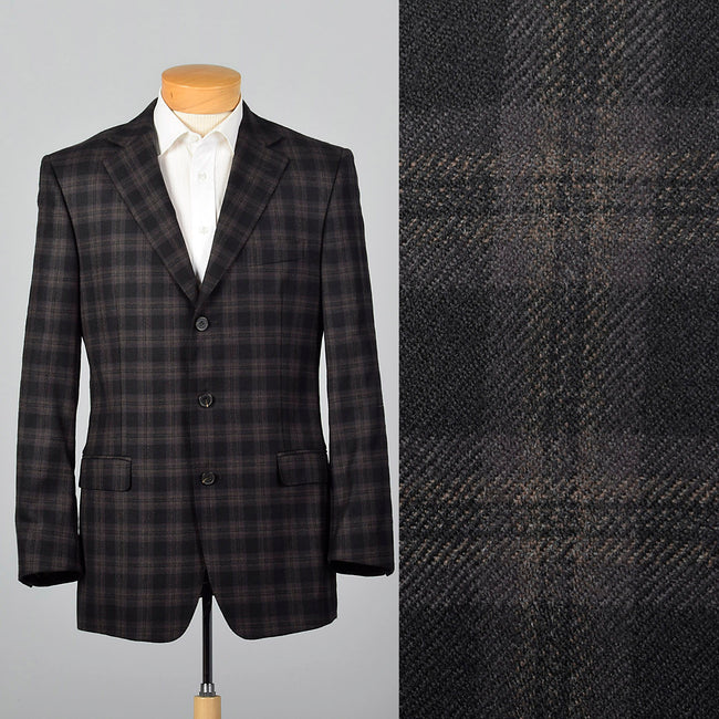 2000s Zegna Z Charcoal and Black Plaid Jacket