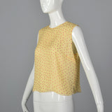 2000s Yellow Silk Blouse with Pink Polka Dots