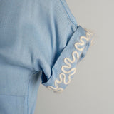 1950s Blue Short Sleeve Dress with Mohair Details