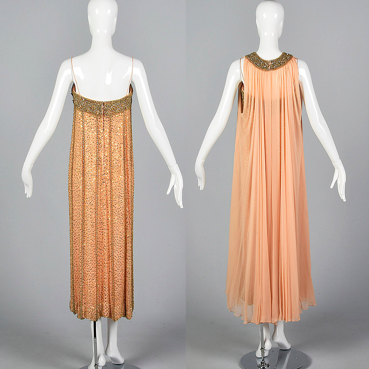 1960s Victoria Royal Beaded Gown with Silk Chiffon Cape