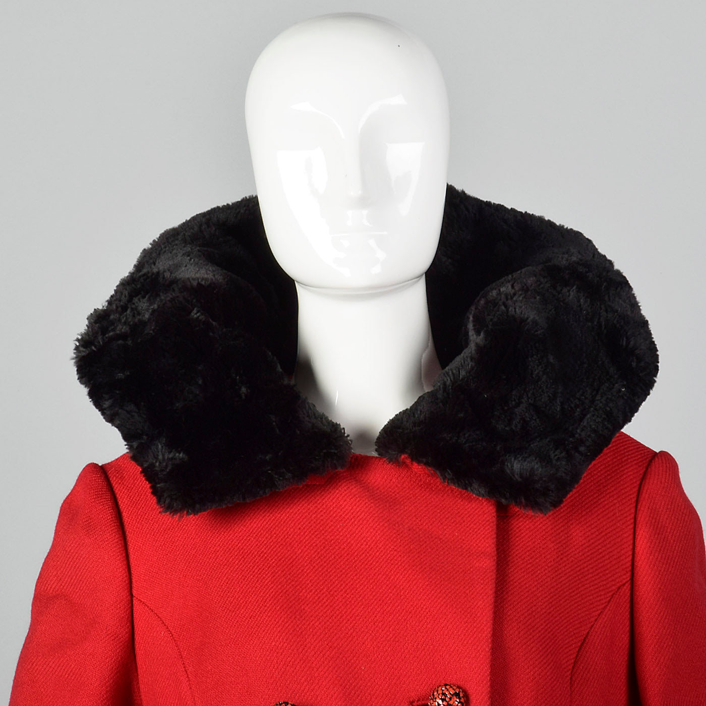1960s Red Wool Coat with Sheared Fur Collar