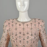 XS 1980s Victoria Royal Evening Gown Hi-Lo Skirt Beaded Pearl Bodice Pink Taffeta