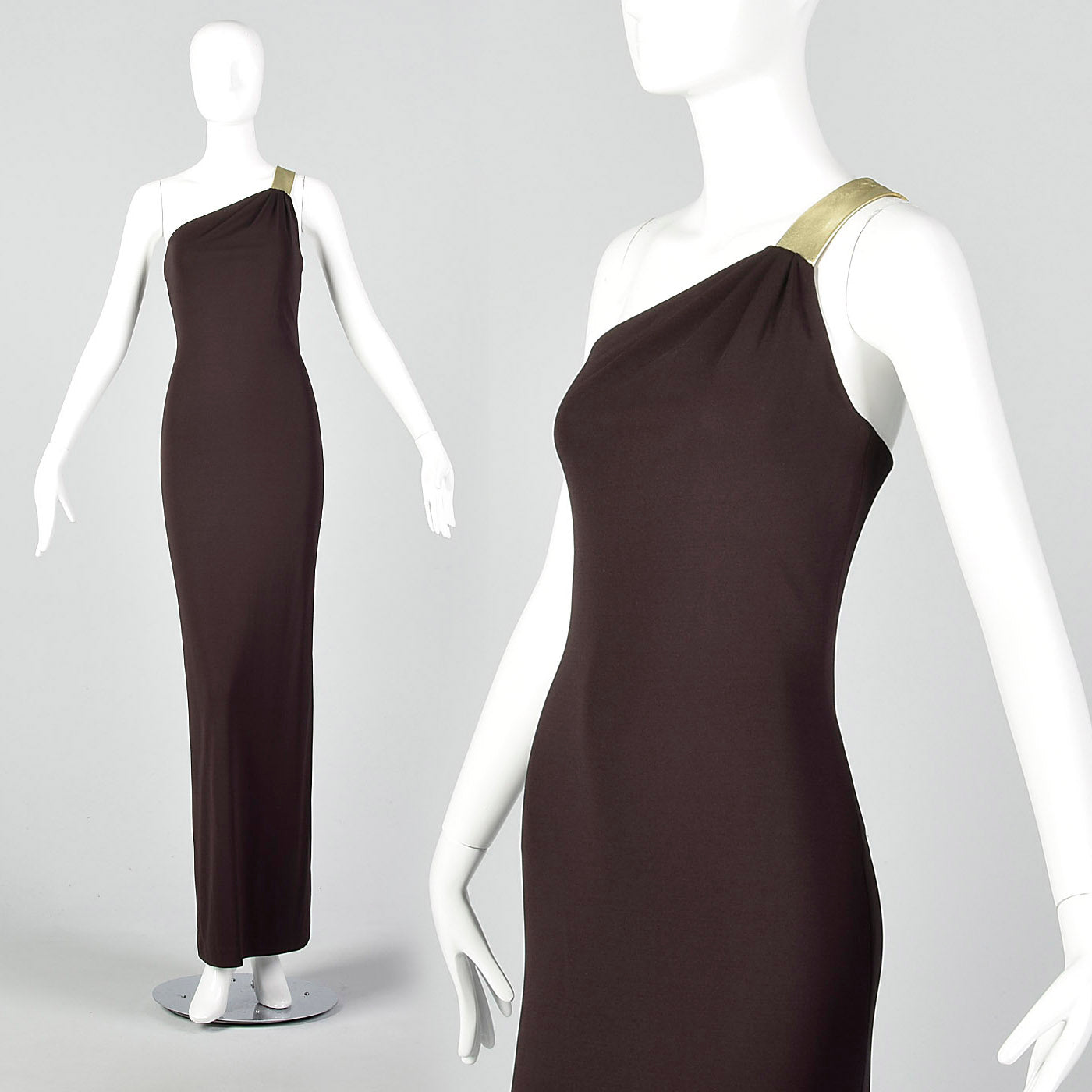 2000s Halston Designer Brown Evening Gown