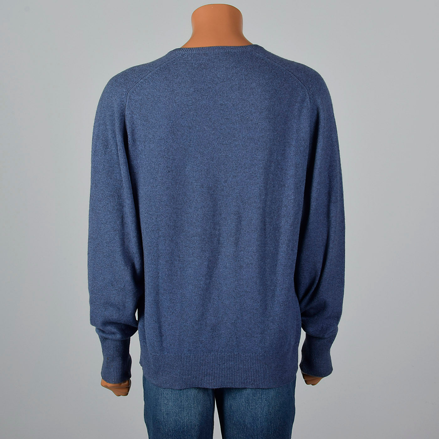 1970s Mens Blue Cashmere Sweater with V Neck