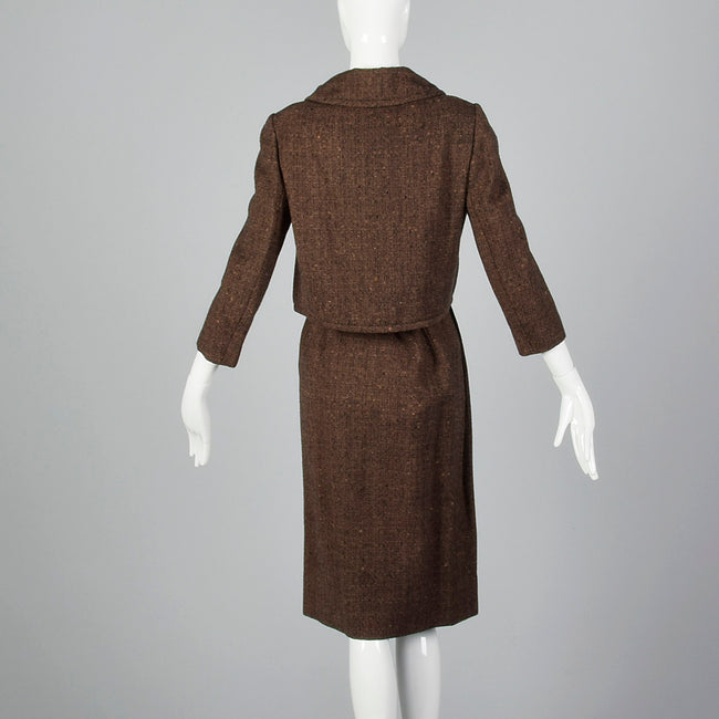 1950s Adele Simpson 28 Shop Wool Tweed Skirt Suit in Brown and Black