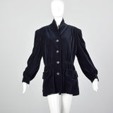 XL Escada 1980s Navy Blue Velvet Parka Coat