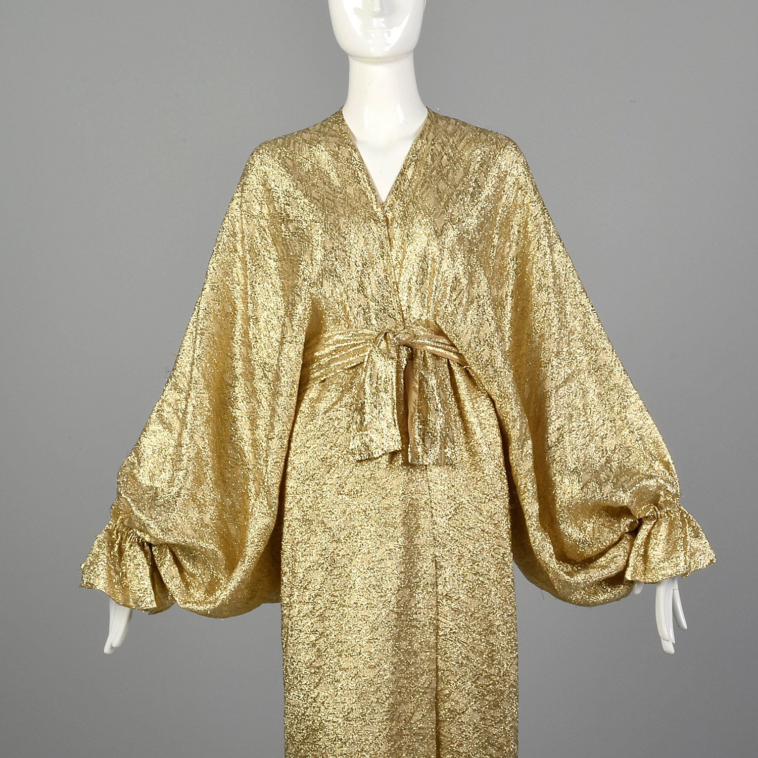 1970s Metallic Gold Evening Dress with Balloon Sleeves