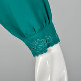 Medium 1960s Kelly Green Silk Blouse