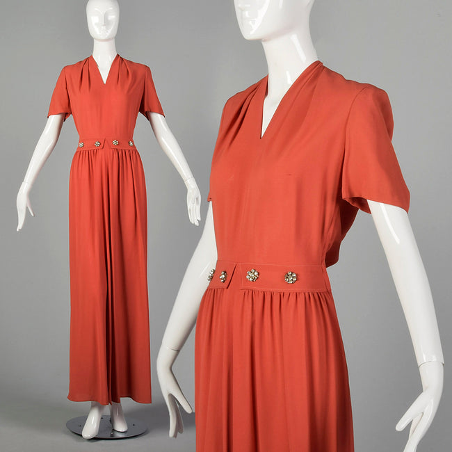 Small 1940s Rayon Crepe Maxi Dress
