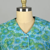 3XL 1950s Blue Floral Day Dress Green Short Sleeve Casual Volup