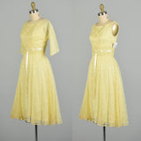 Small 1960s Yellow Lace 2pc Set Crop Top Sleeveless Dress