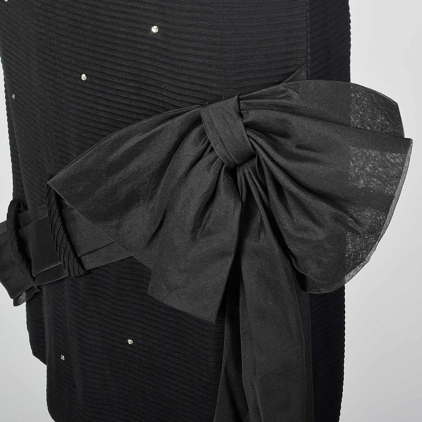 1950s Black Dress with Rhinestones and Asymmetric Bow