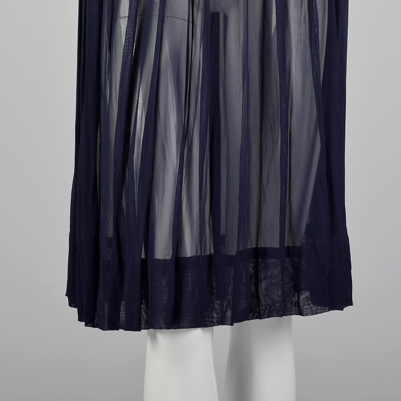 1940s Sheer Navy Blue Dress with Pleated Front