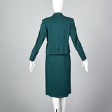 1960s Three Piece Skirt Suit with Matching Winter Coat in Green & Blue Wool