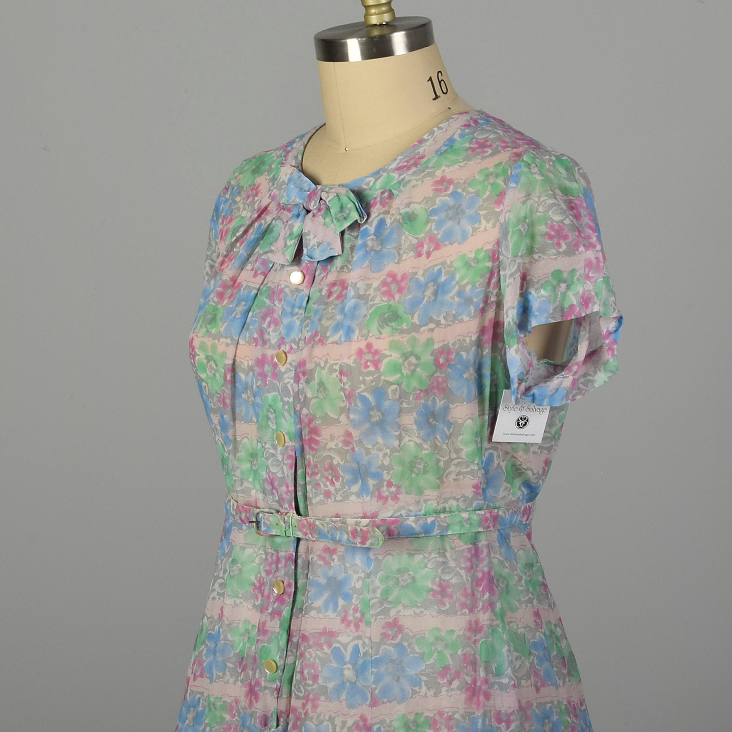XXL 1950s Day Dress Lightweight Semi-Sheer Short Sleeve Floral Summer Casual
