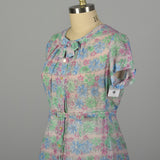 XXL 1950s Day Dress Lightweight Semi-Sheer Short Sleeve Floral Summer Casual