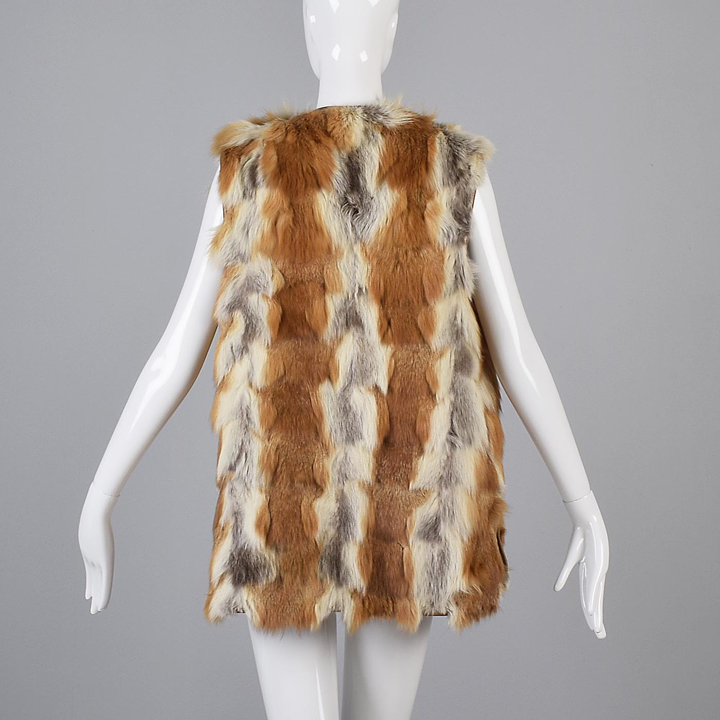 1970s Red Fox Fur Vest with Leather Trim