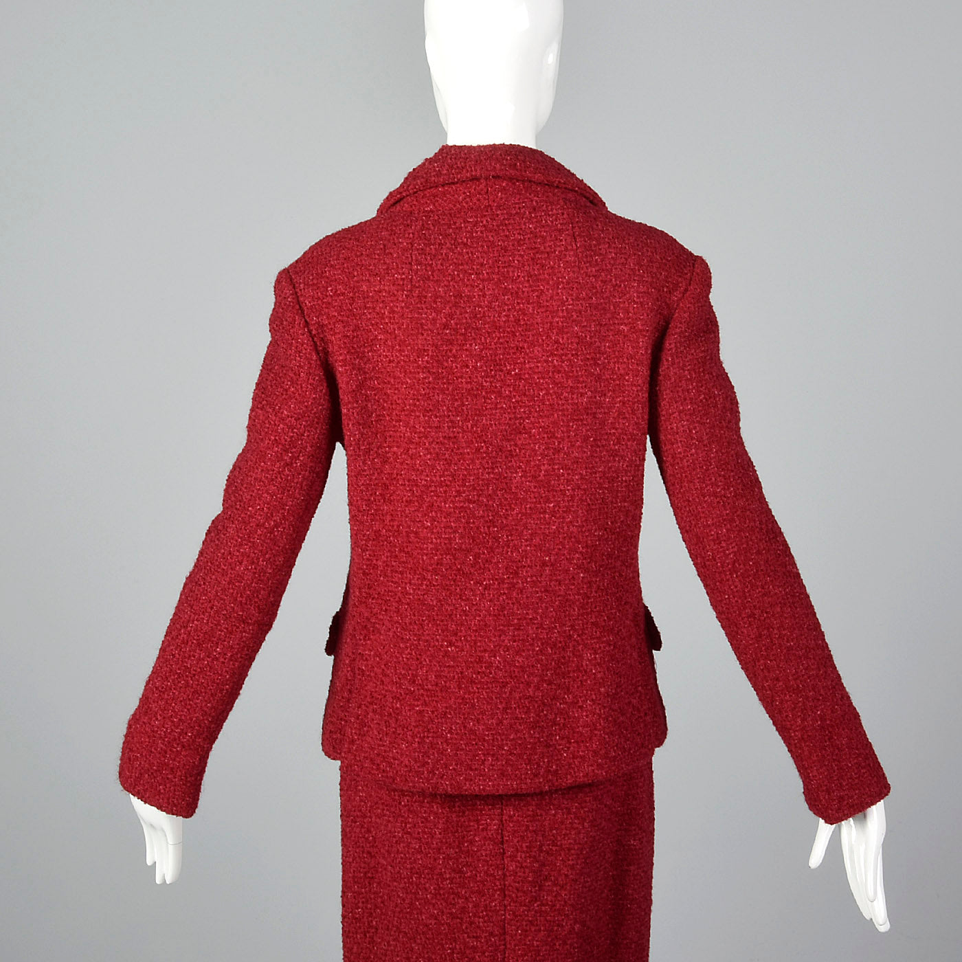 1960s Red Boucle Wool Skirt Suit