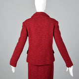 1960s Red Boucle Wool Skirt Suit
