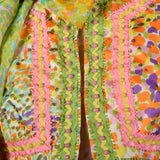 Medium 1970s Victor Costa Maxi Dress Set Abstract Boho Floral Print Long Sleeve Pussy Bow Embellished Bohemian Vest