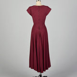 XS 1940s Burgundy Red Dress