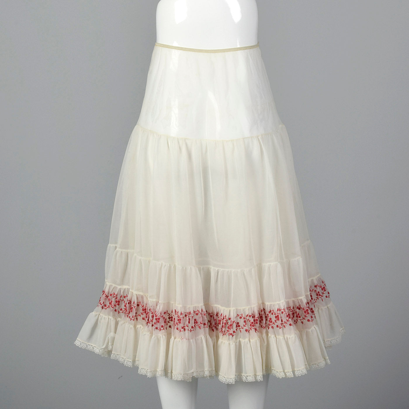 1950s White Half Slip with Red Embroidery