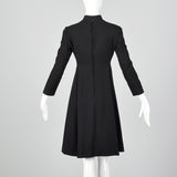 1960s Teal Traina Long Sleeve Babydoll Dress in Black Wool