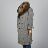 1970s Mens Wool Tweed Coat with Raccoon Fur Collar