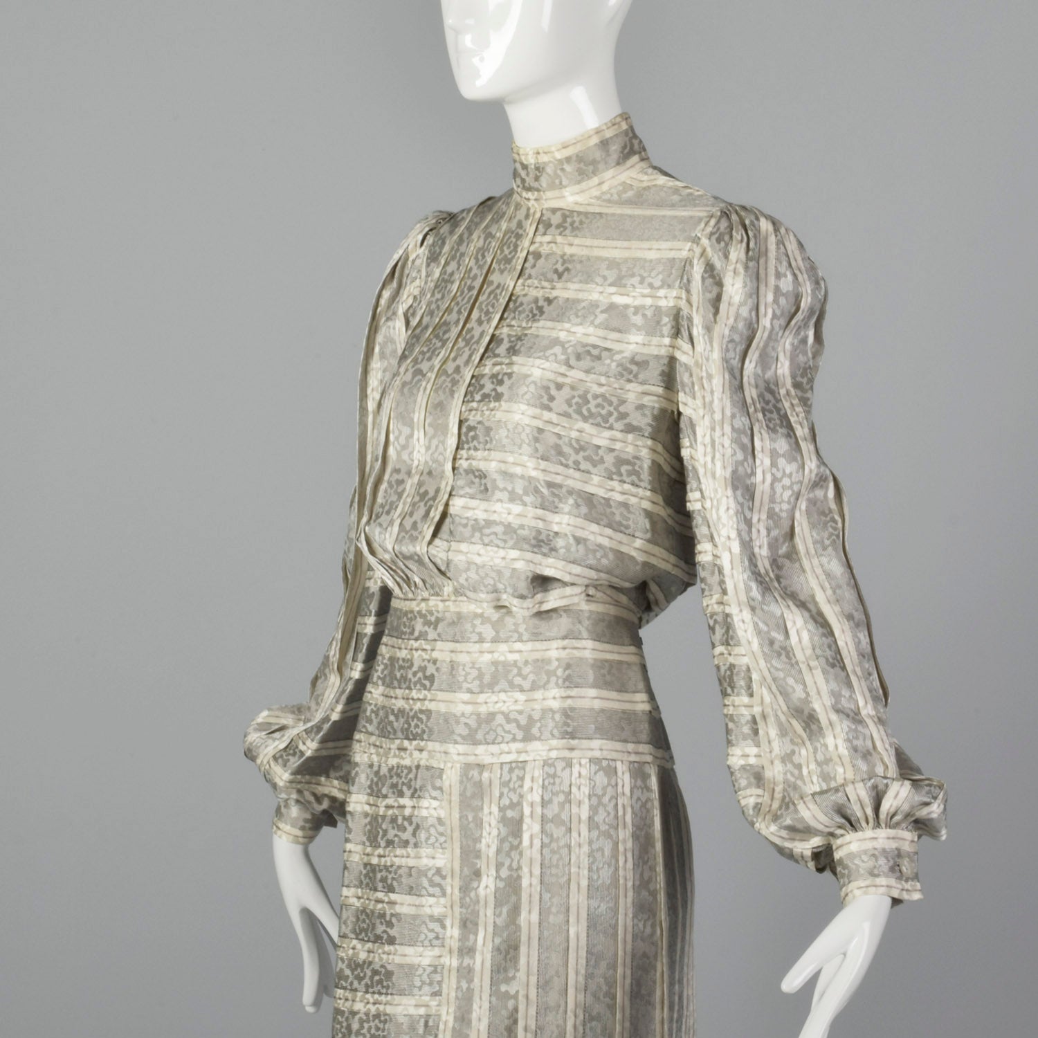 Small Galanos 1970s Striped Geometric Silk Dress