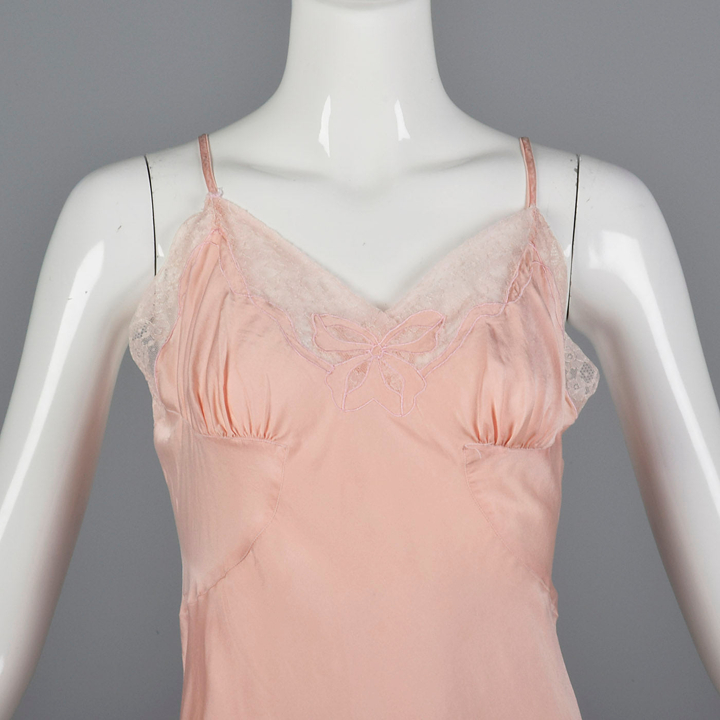 1950s Pink Silk Full Slip with Lace Trim, Bias Cut