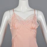 1950s Pink Silk Full Slip with Lace Trim, Bias Cut