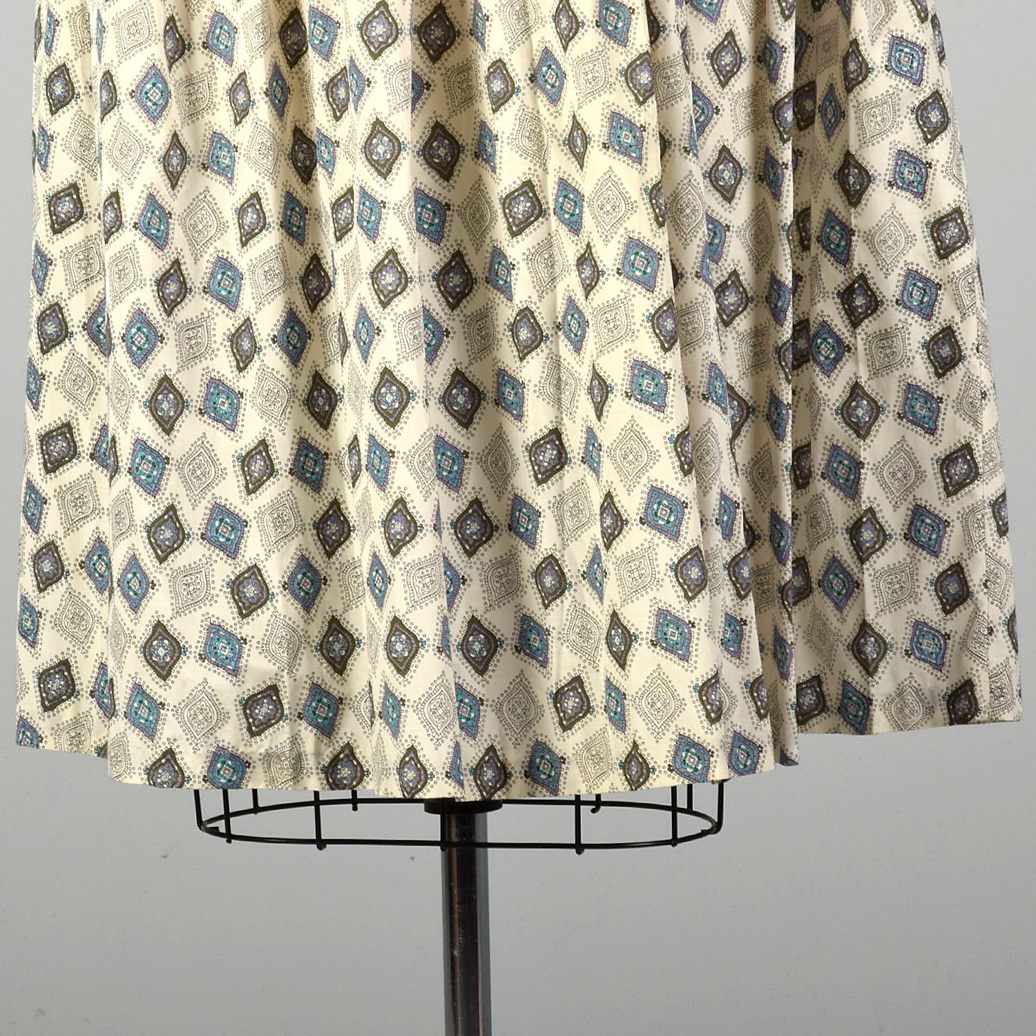 XL 1950s Deadstock Day Dress Blue Print Cotton Short Sleeve Casual