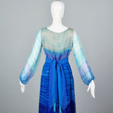Beautiful Blue Travilla Maxi Dress with Sunset Design