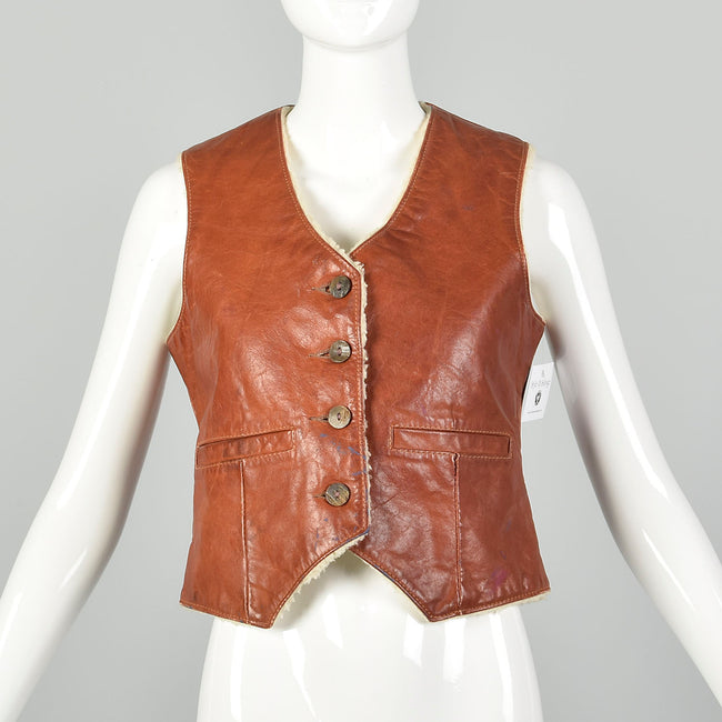 Small 1960s LL Bean Leather Vest Distressed