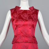 1960s Dark Pink Floral Top and Skirt Set