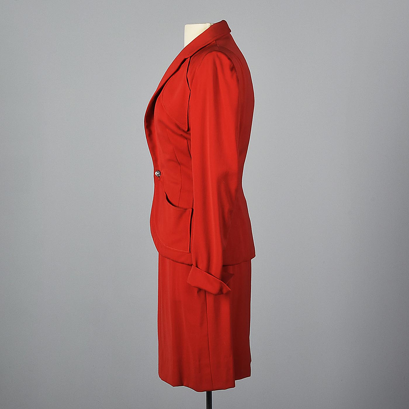 1950s Schiaparelli Skirt Suit in Bright Red Gabardine