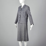 1960s Blue and White Wool Tweed Skirt Suit