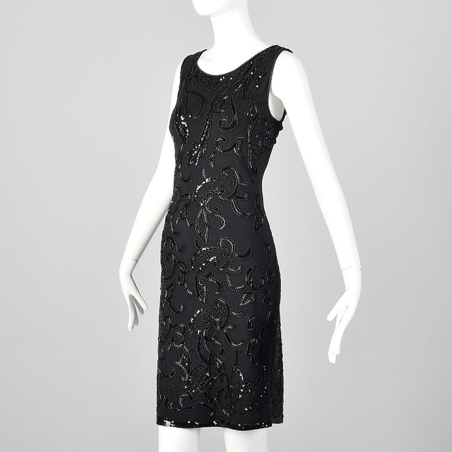 1990s Carmen Marc Valvo Black Beaded Dress
