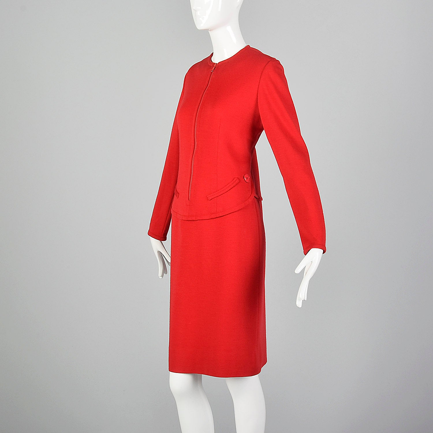 Small Bill Blass 1970s Red Wool Zip Front Dress